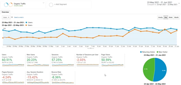 60 percent increase in organic SEO traffic June 2021 clothing niche